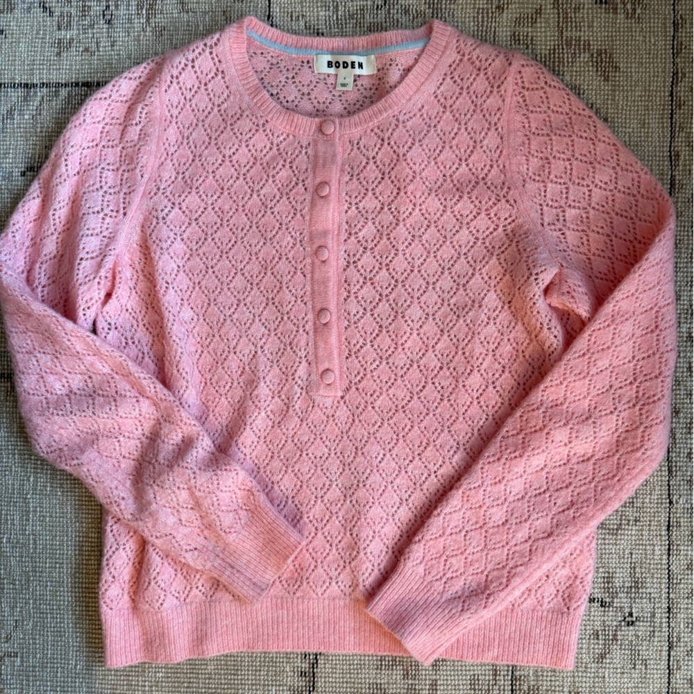 Boden Pink Pointelle Textured Knit Sweater